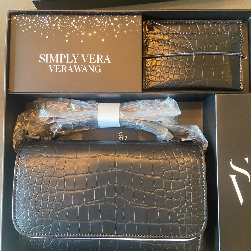 Vera Wang Black Croc-Embossed Crossbody Bag